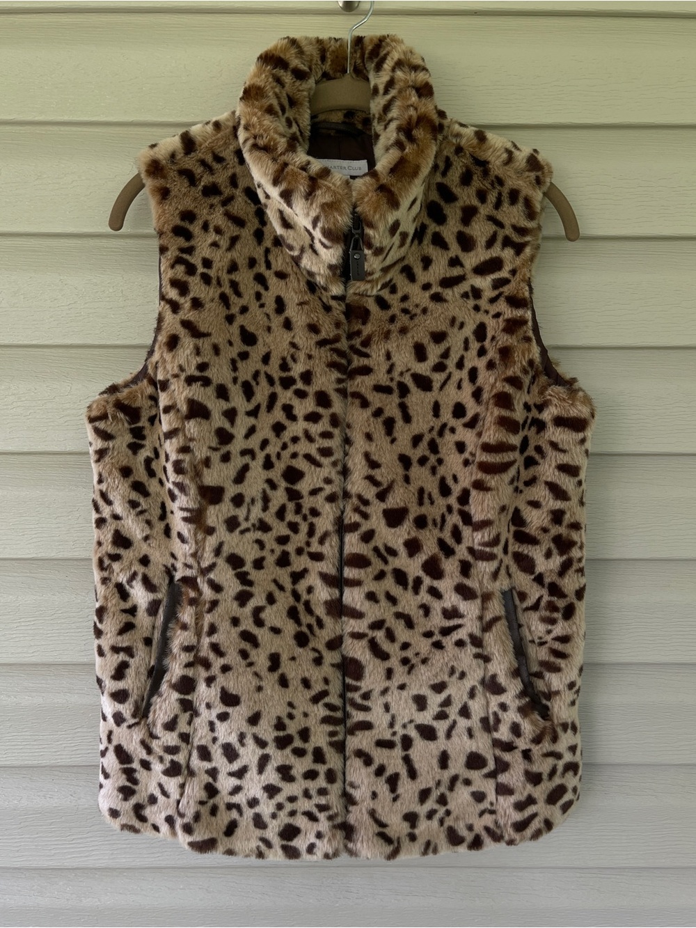 Charter Club Women's Faux Fur Leopard Print Vest Size Small